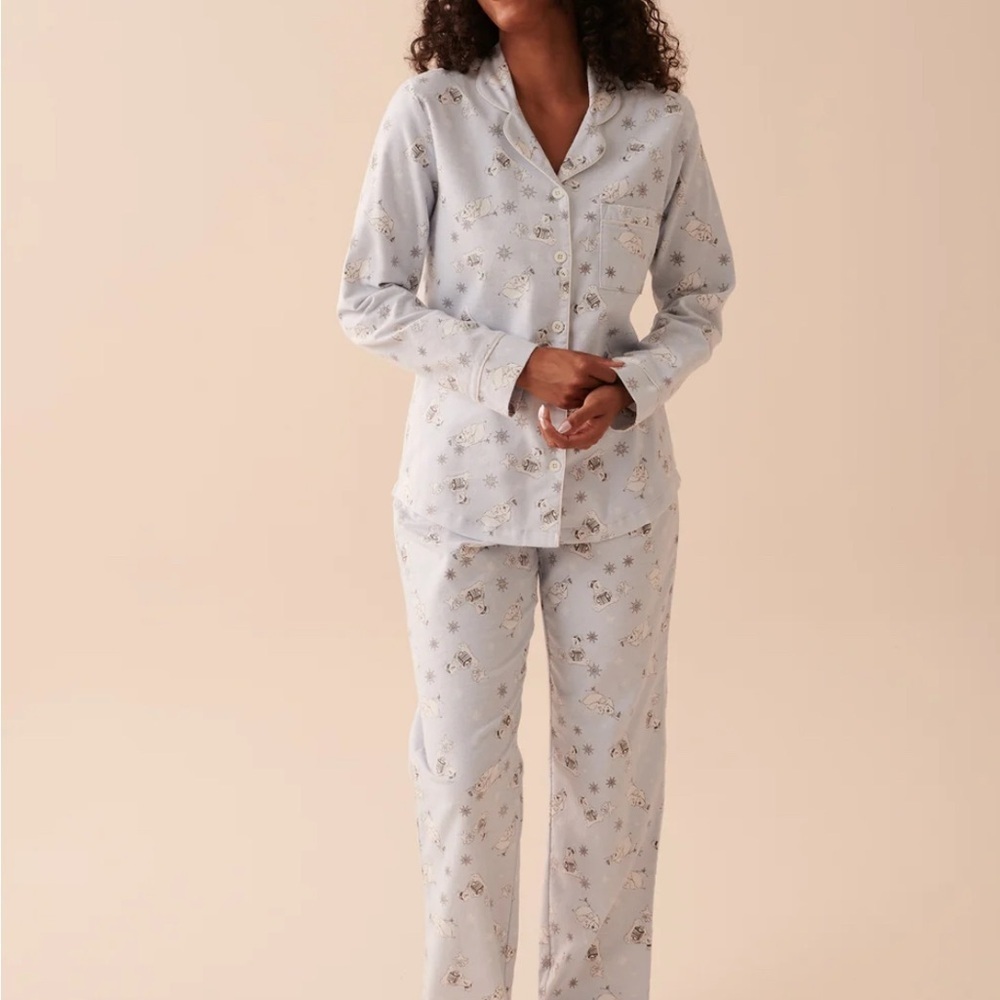 NWT La Vie en Rose Women's Pajama Set in Light Blue Animal Flannel size M - Picture 3 of 16